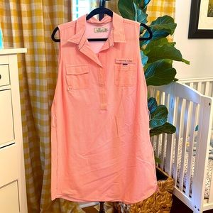 Vineyard Vines Performance Fishing Shirt Dress Pink Pinstripe Women's Size 12
